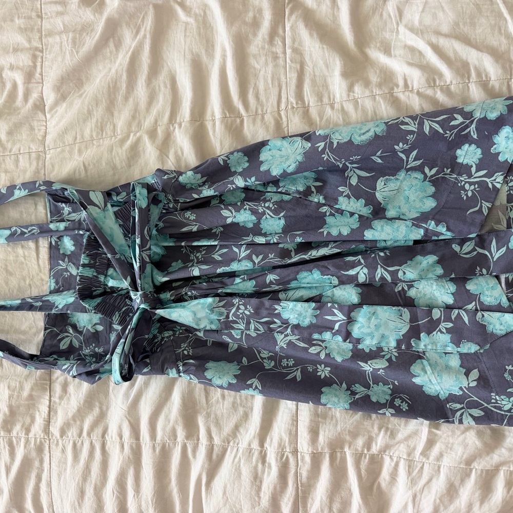 Women’s Floral A-Line Dress in Teal and Dark Gray - Picture 5 of 7